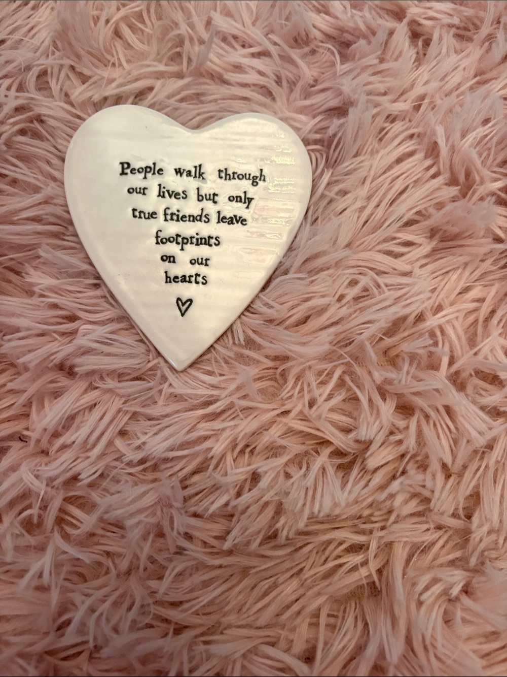 Heart-Shaped Ceramic Trinket Dish with Sentiment - White & Blush Pink